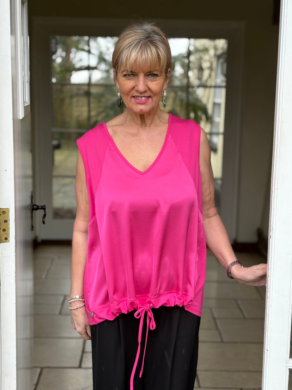 Satin Front Drawcord Vest Top Malissa J |Pink - Mandy's Heaven 