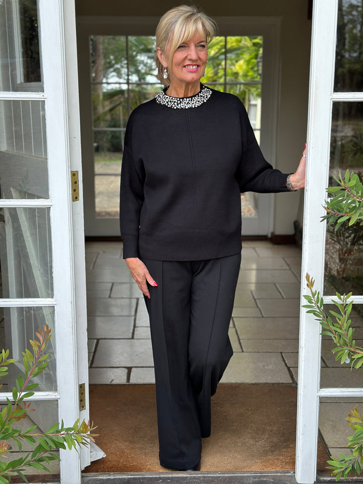 Embellished Neckline Jumper - Malissa J | Black