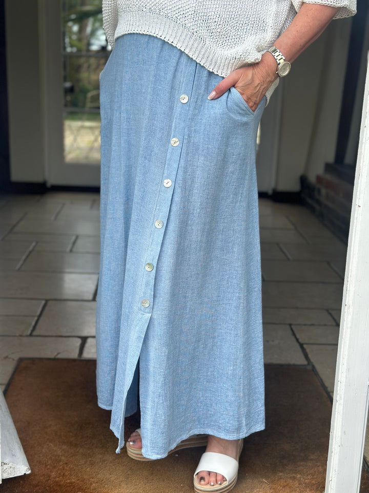 Button Detail Skirt | Dusky Blue