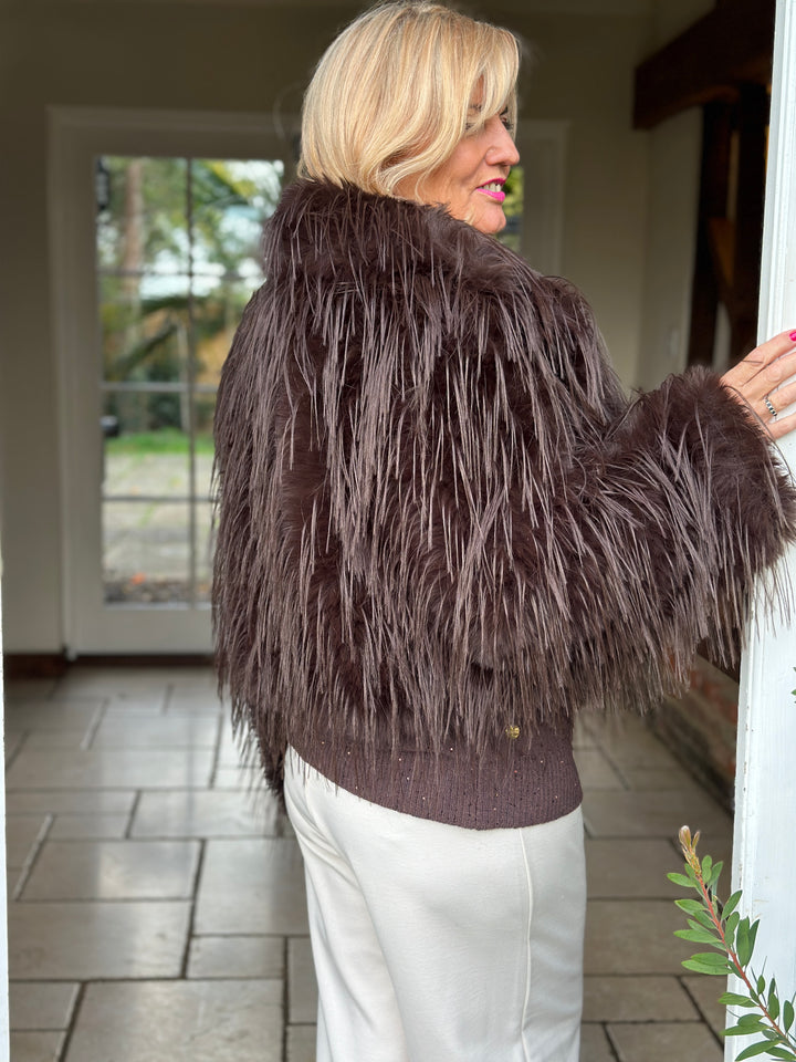Long-Pile Faux Fur Jacket | Chocolate