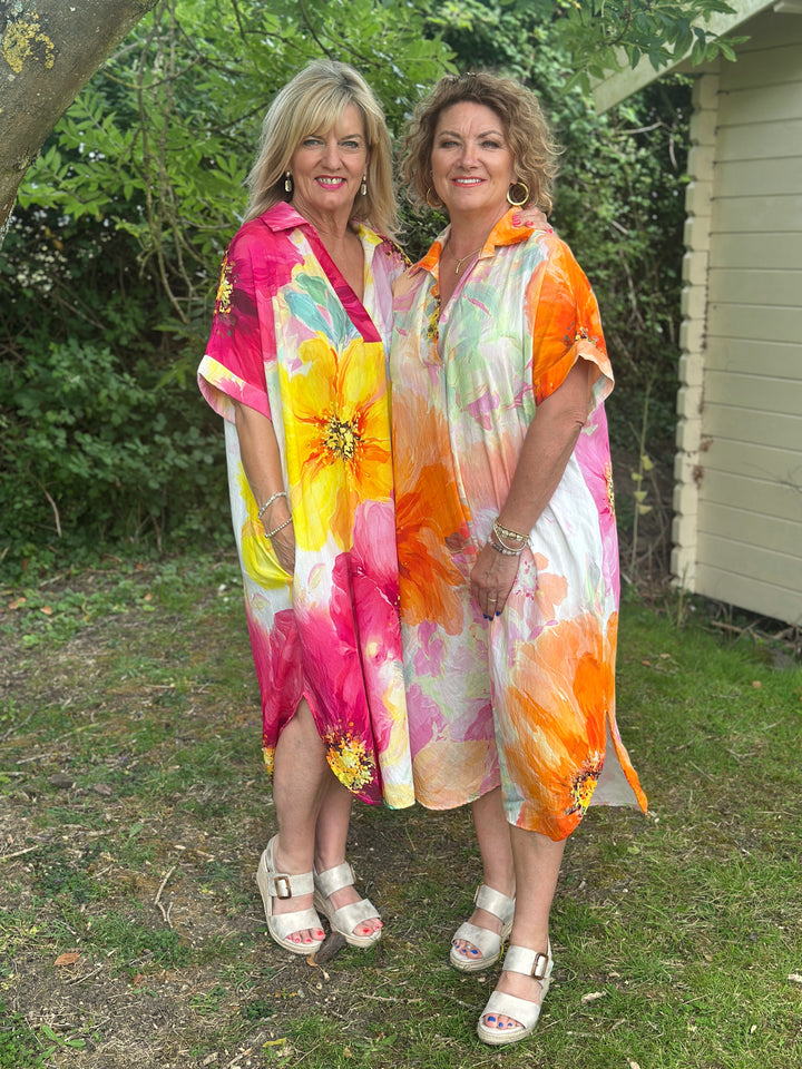 Watercolour Floral Sun Dress | Fuchsia