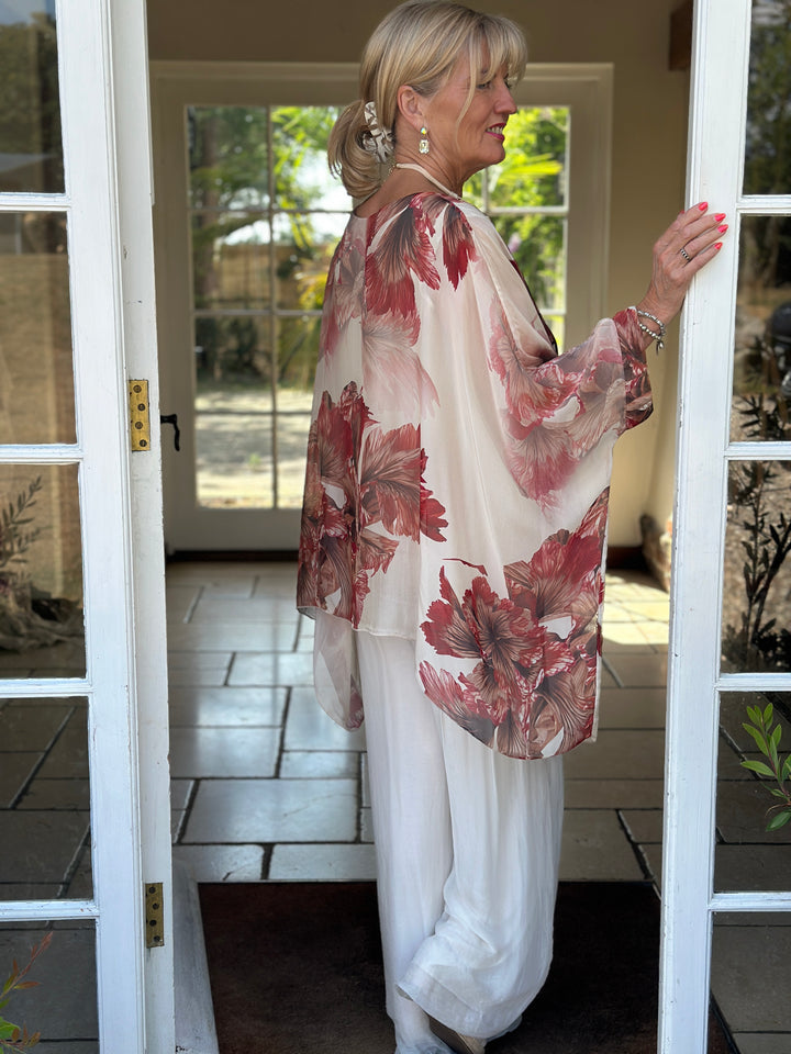 Mia Floral Silk Blouse | Beige
