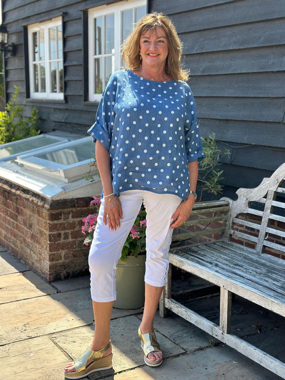 Linen Polka Dot Top | Denim & White