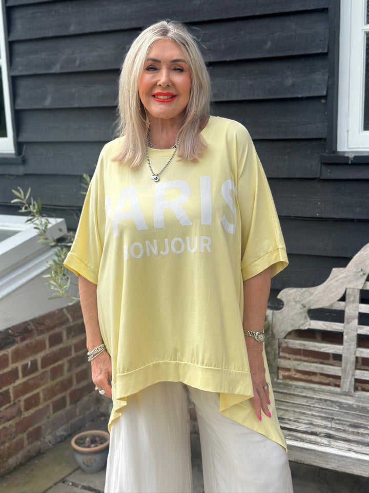 Paris Motif Oversized Top | Lemon