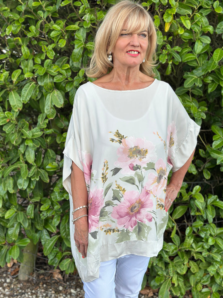 Floral Soft Ovesized Top | Stone