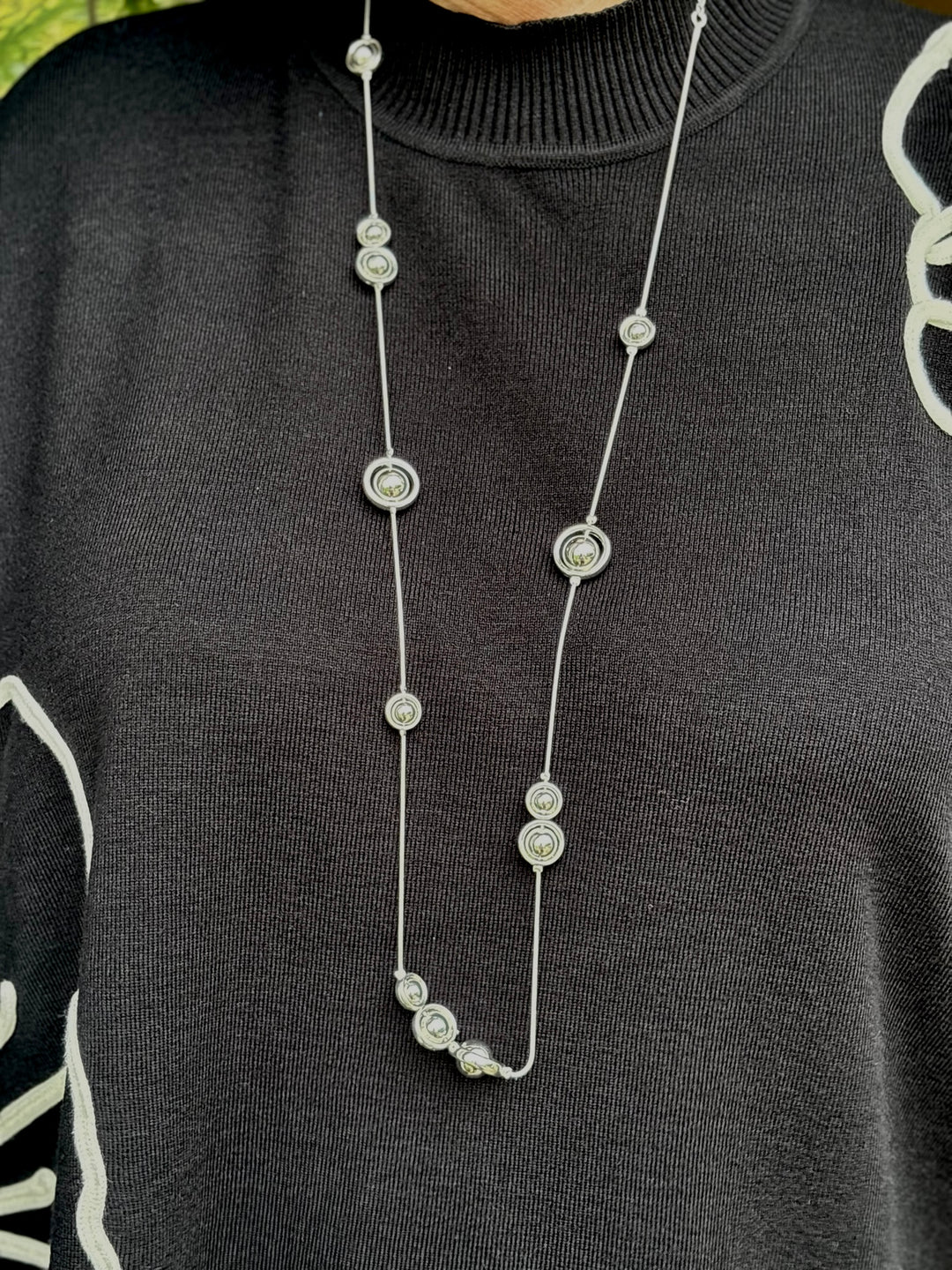 Orbit Bead Long Necklace | Silver