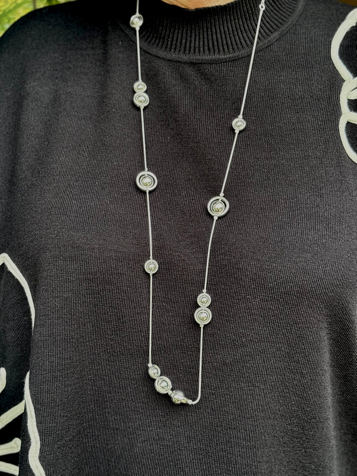 Orbit Bead Long Necklace | Silver