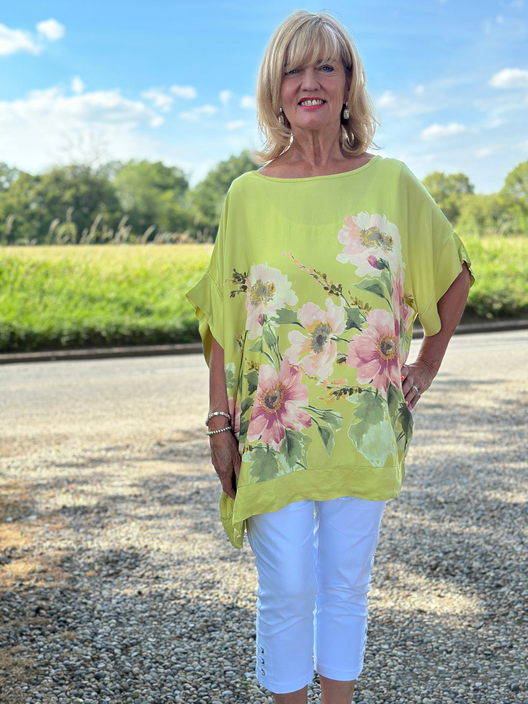 Floral Soft Ovesized Top | Lime