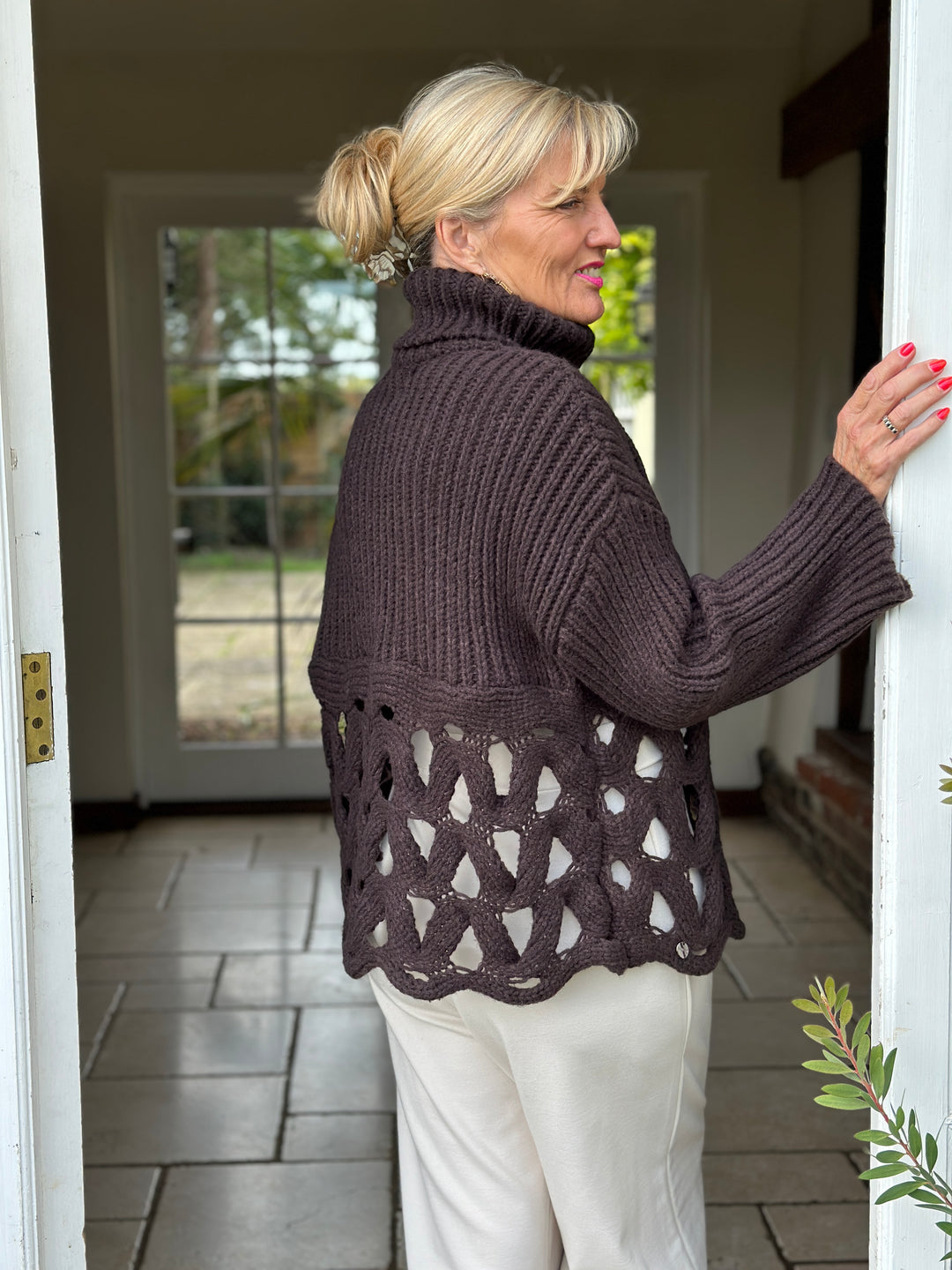 Loop Detail Roll Neck Chunky Knit - Malissa J | Chocolate Brown