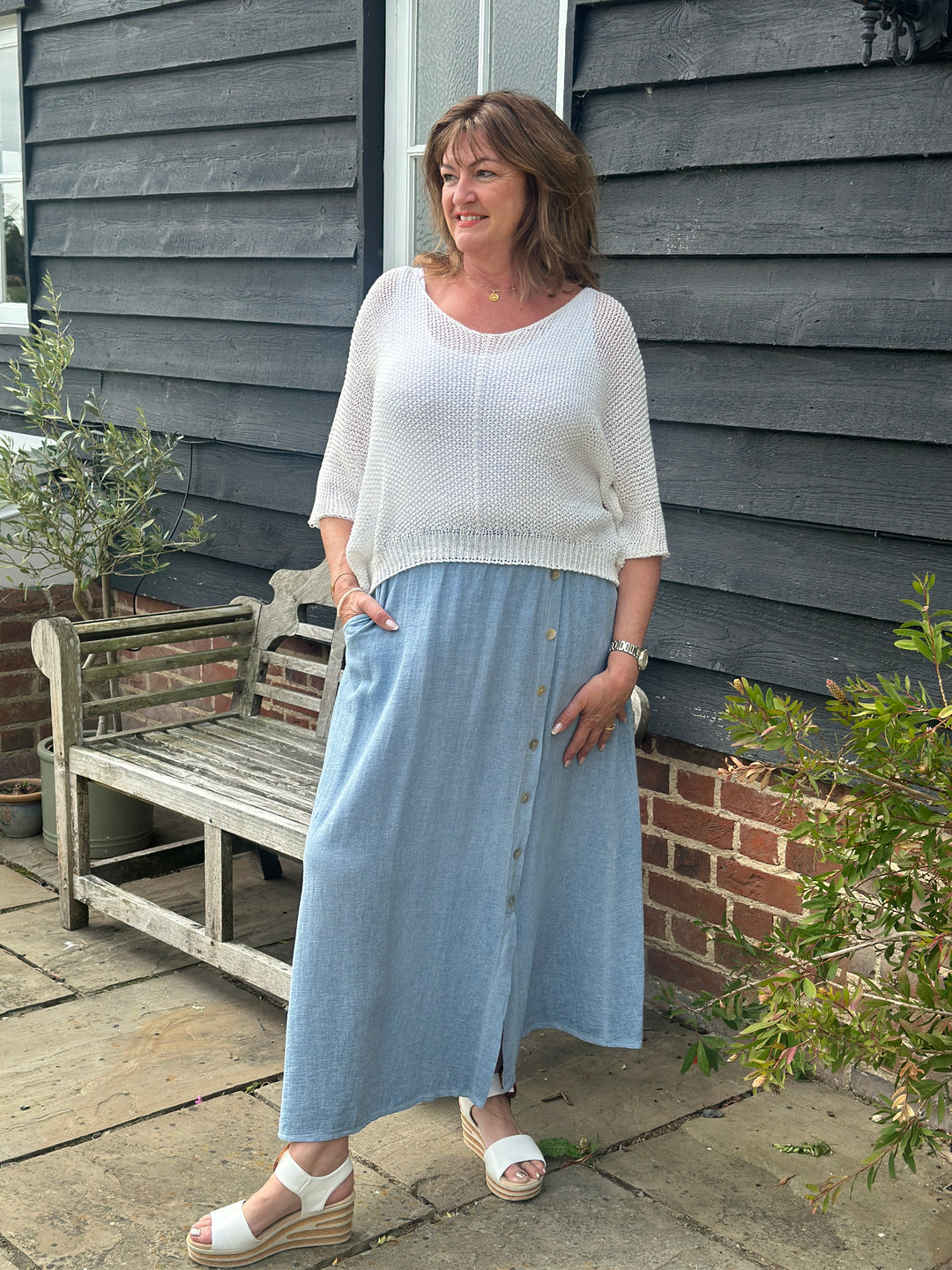 Button Detail Skirt | Dusky Blue