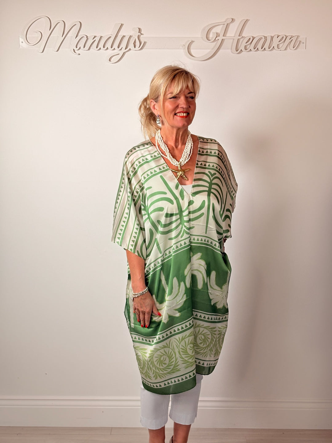 Silk-Blend Tropical Print Kaftan | Green