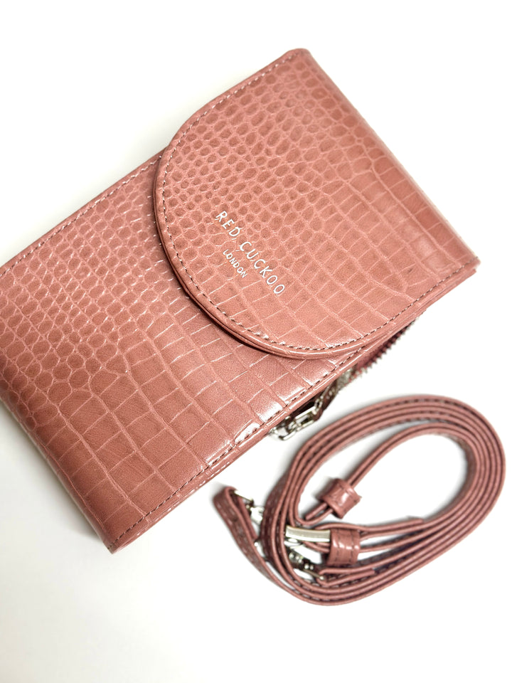 Red Cuckoo London Croc Print Purse Bag | Pink