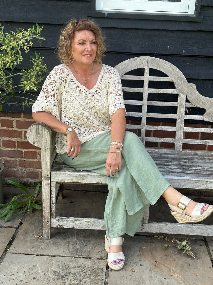 Wide Leg Linen Trouser | Khaki