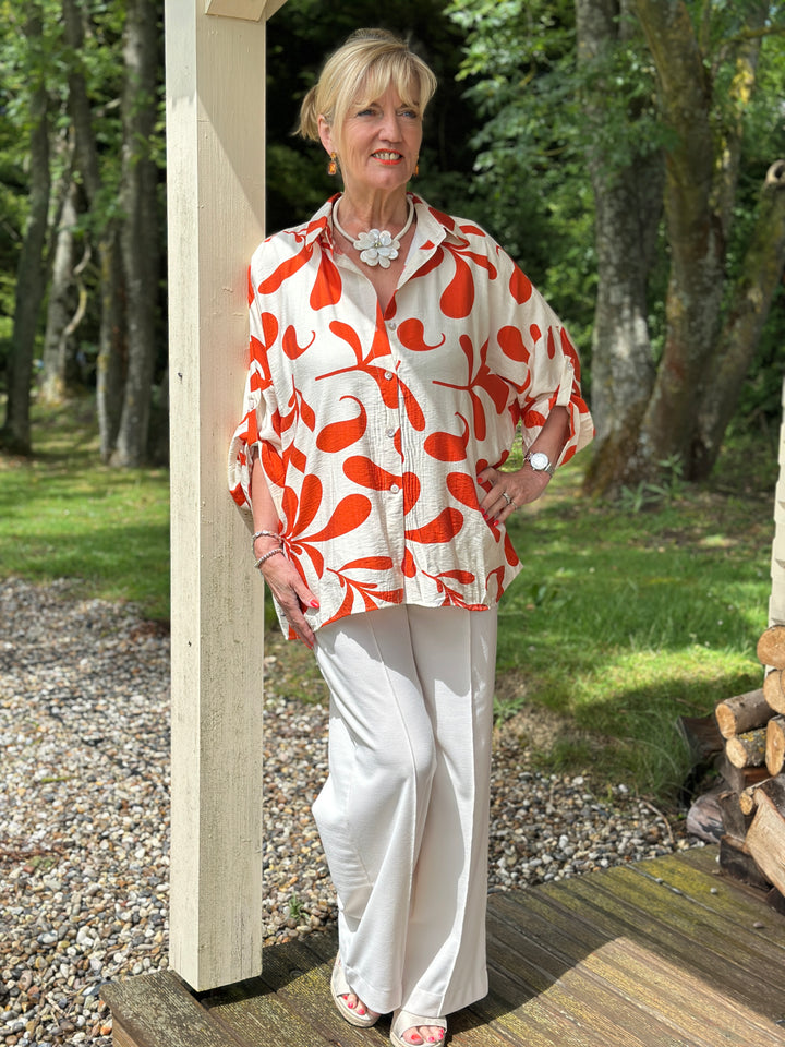 Abstract Leaf Motif Shirt | Orange