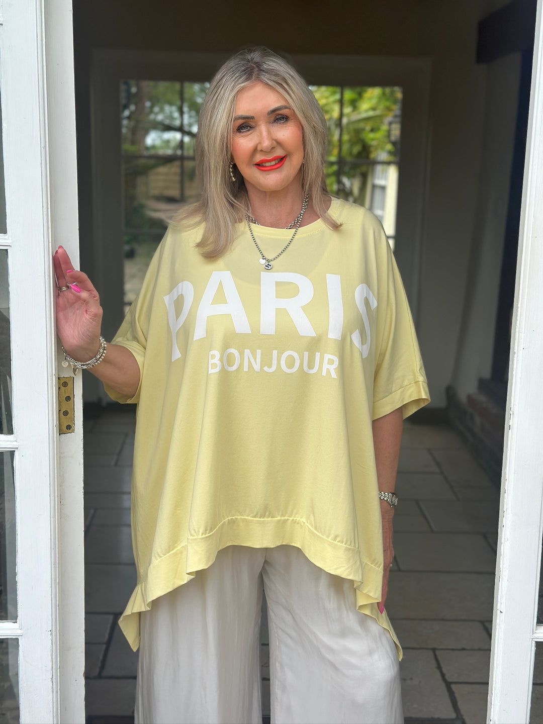 Paris Motif Oversized Top | Lemon