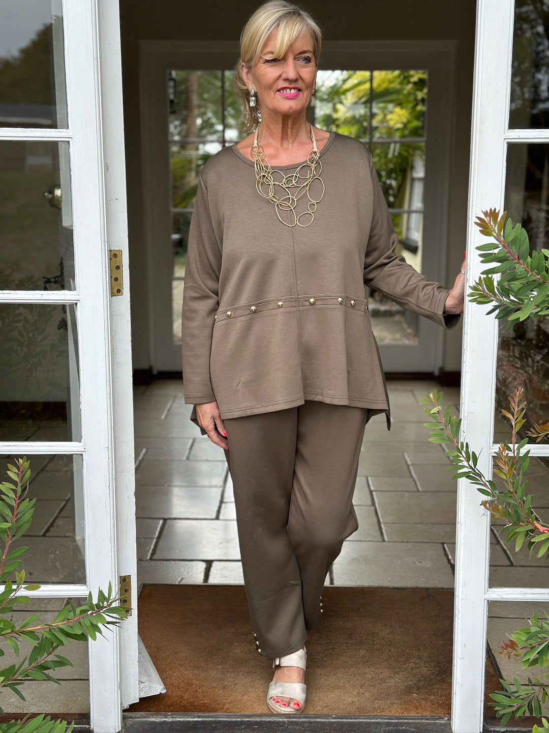 Studded Jersey Tapered Trousers - Malissa J | Khaki