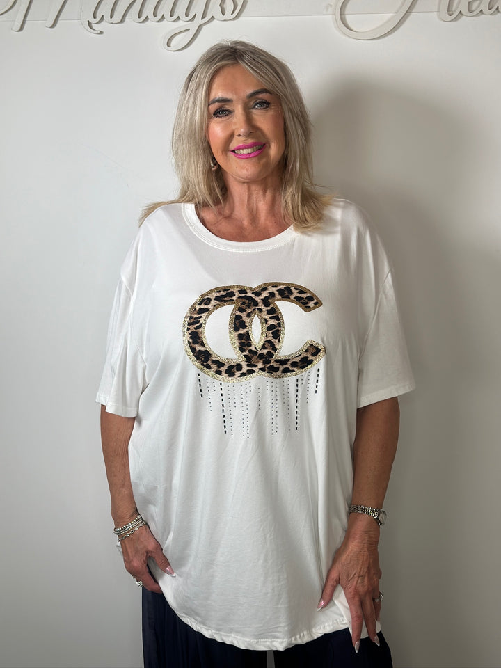 Leopard Motif T-Shirt | White