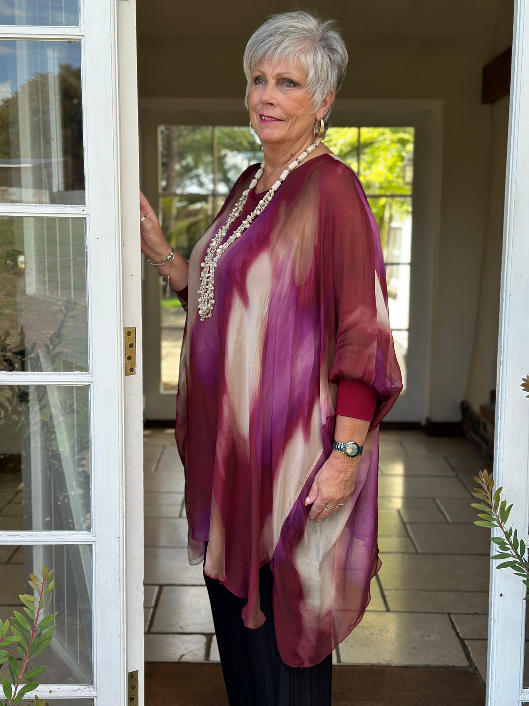 Bella Watercolour Silk Blouse | Magenta