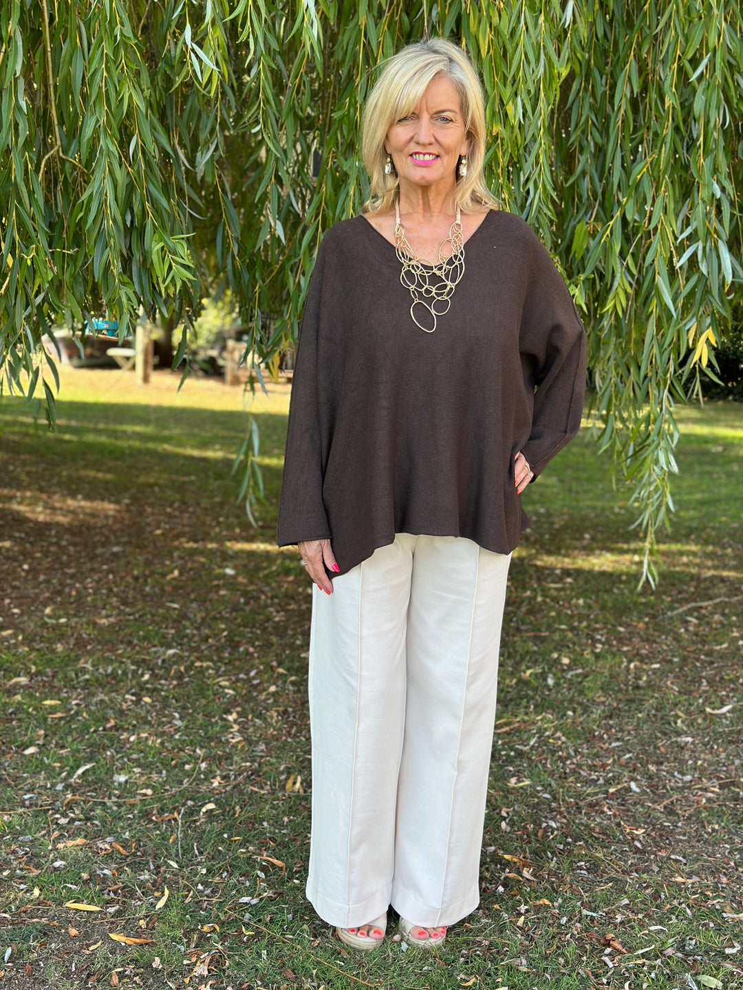 V-Neck Knitted Jumper | Truffle