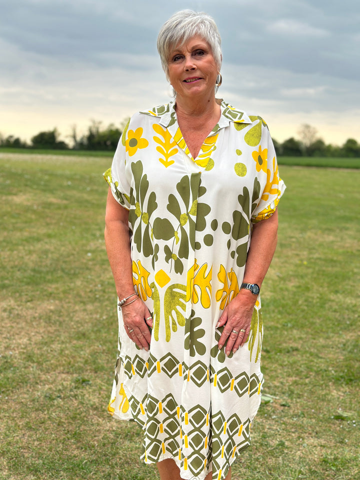Abstract Print Tunic Dress | Khaki