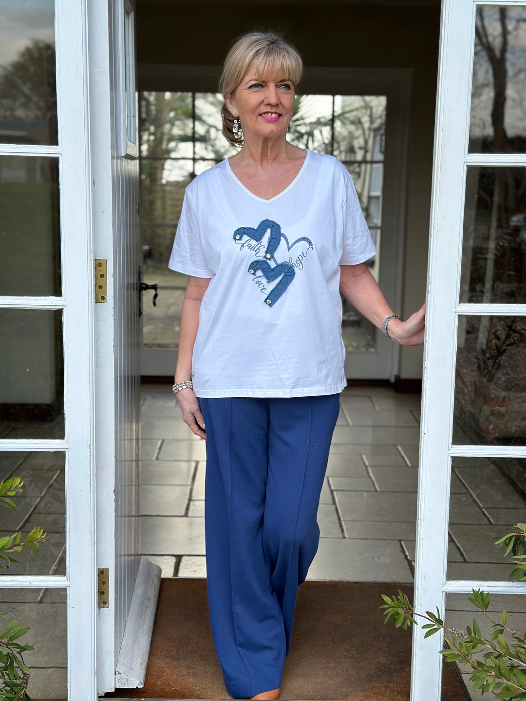 Denim Heart Embellished T-Shirt - Malissa J | White