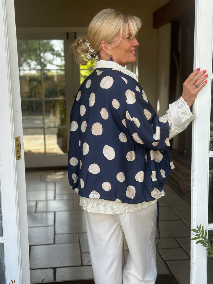 Polka Dot Zip Jacket | Navy