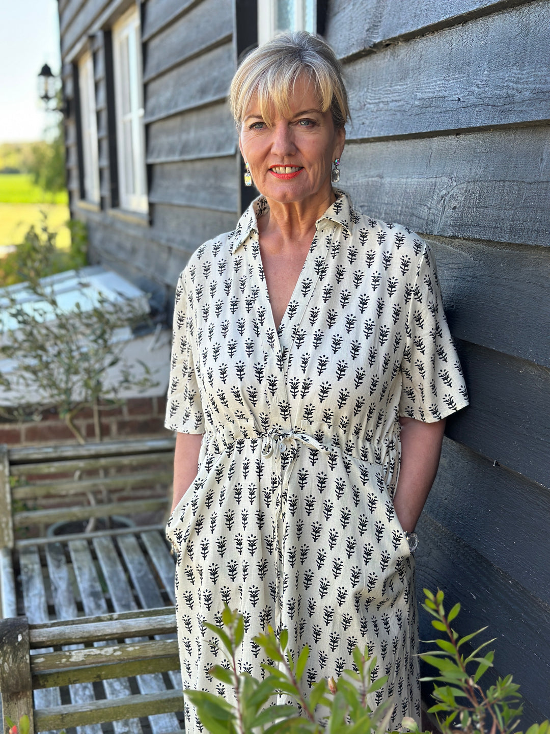 Drawstring Button Down Linen Dress DREAMS | Ivory