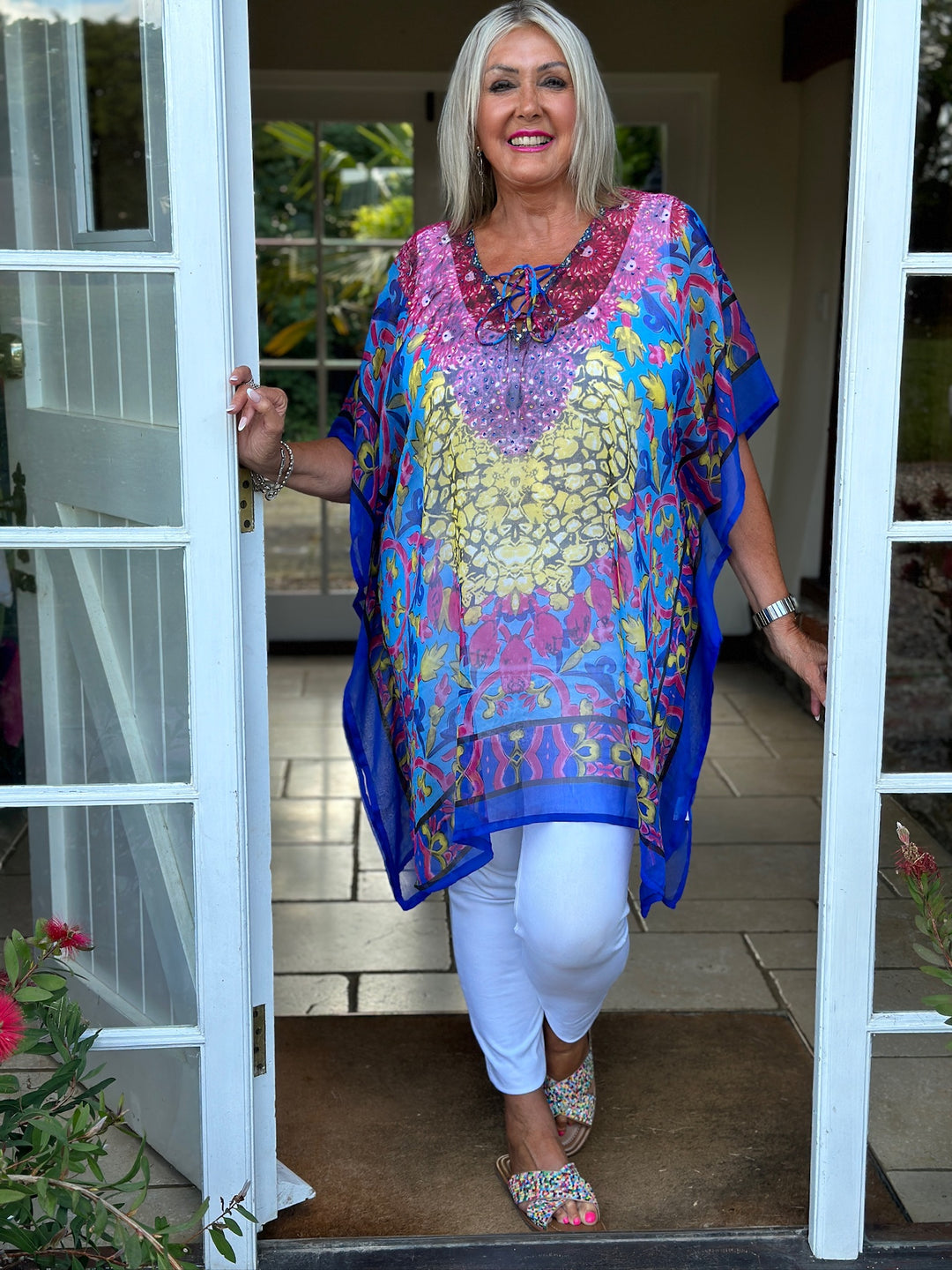 Diamante Detail Sheer Kaftan | Blue