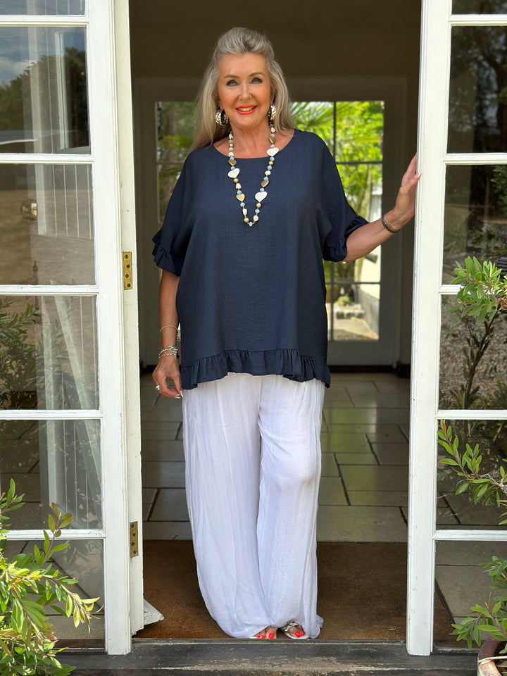 Rosie Ruffle Top | Navy
