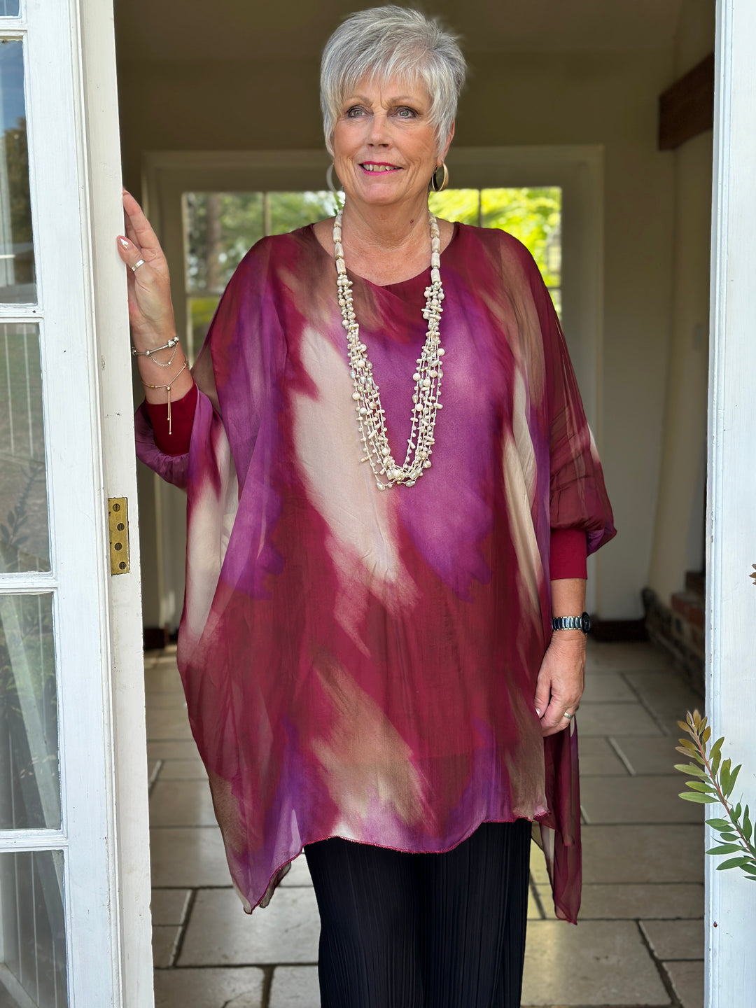 Bella Watercolour Silk Blouse | Magenta