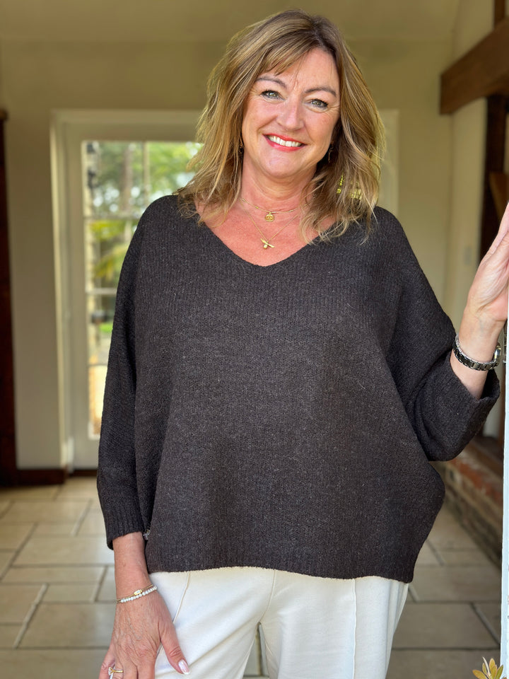 Relaxed V-Neck Knit - Malissa J | Chocolate