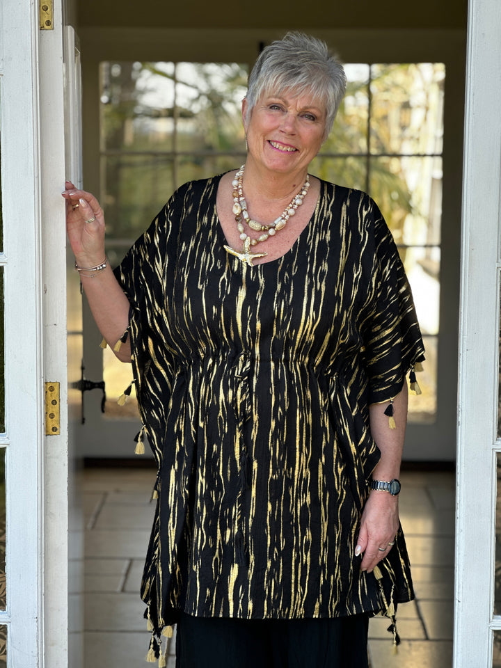 Luxe Print Tassel Kaftan - Malissa J | Black/Gold