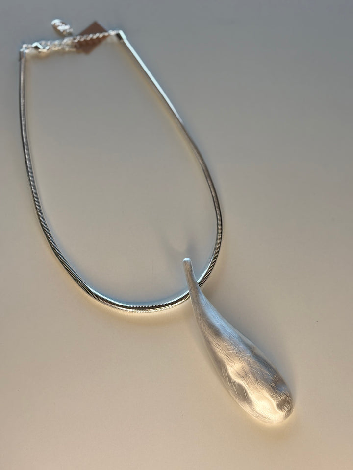 Large Tear Drop Pendant Necklace | Silver