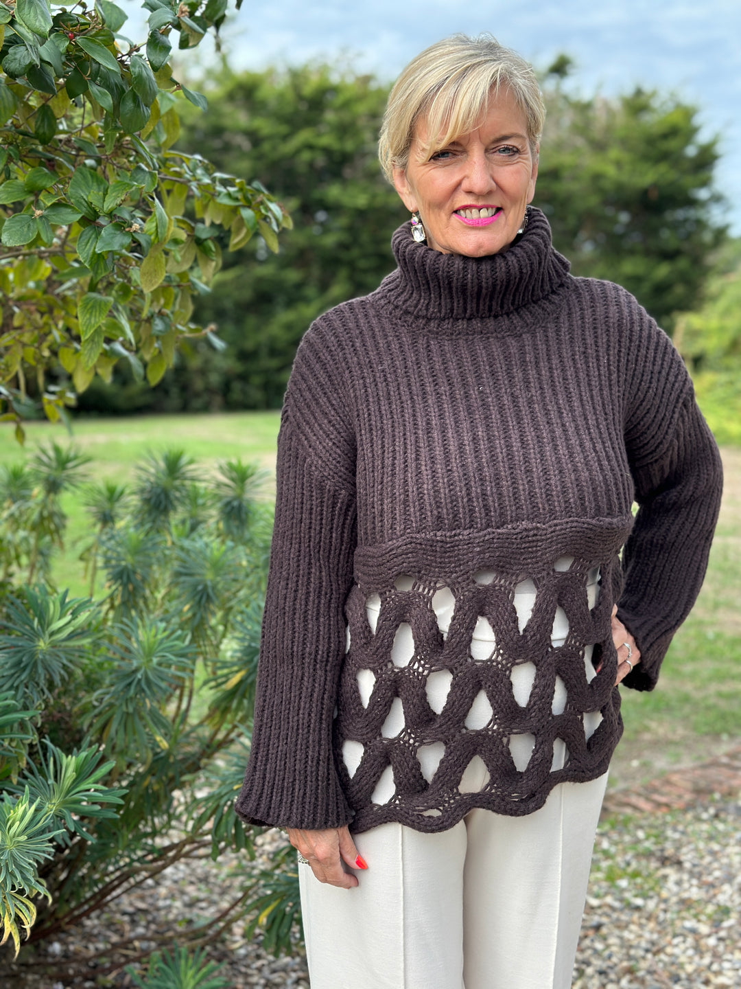 Loop Detail Roll Neck Chunky Knit - Malissa J | Chocolate Brown