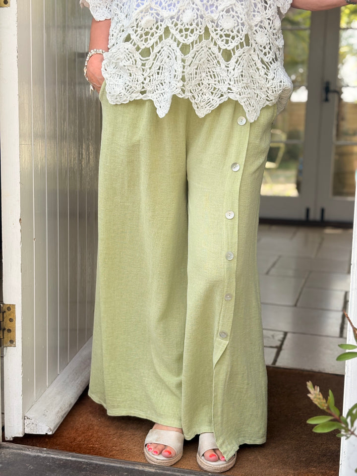 Button Detail Linen Trouser | Lime