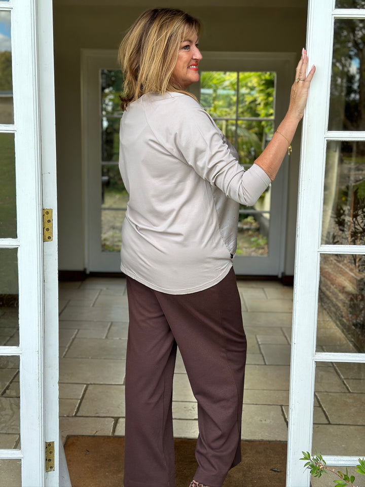 Studded Satin-Feel Front Top - Malissa J | Taupe