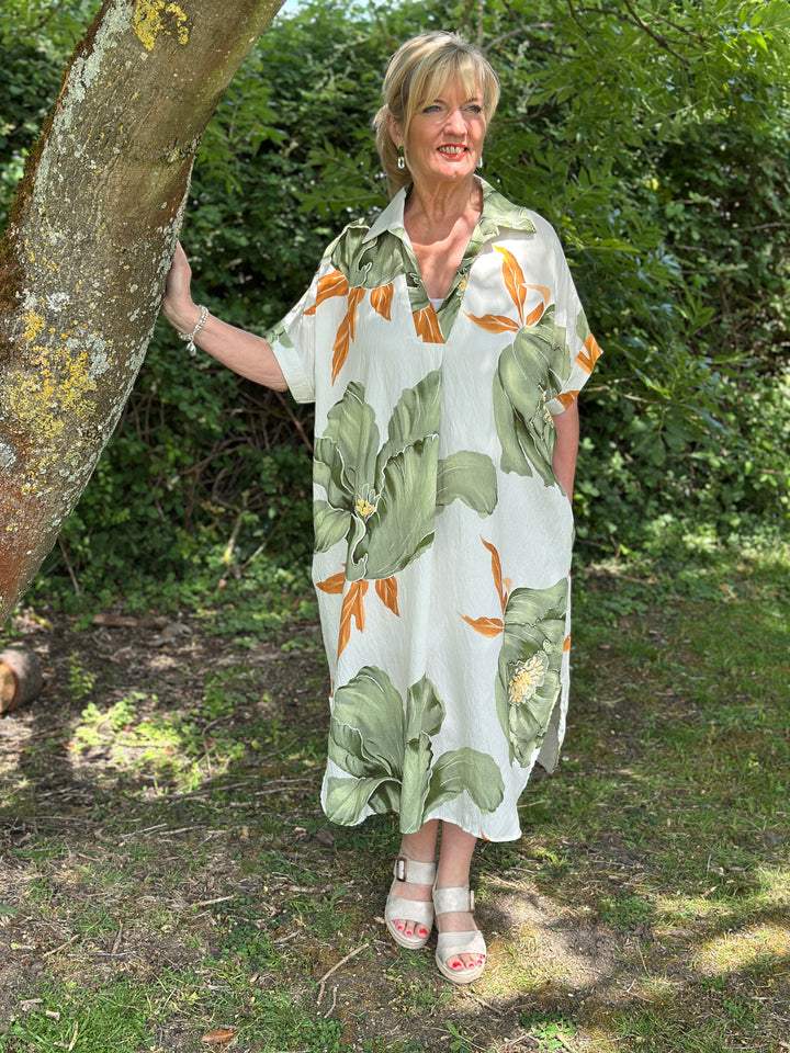 Tropical Bloom Tunic Dress | Sage Green