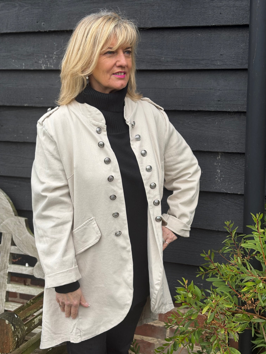 Button Front Military Style Jacket | Cream