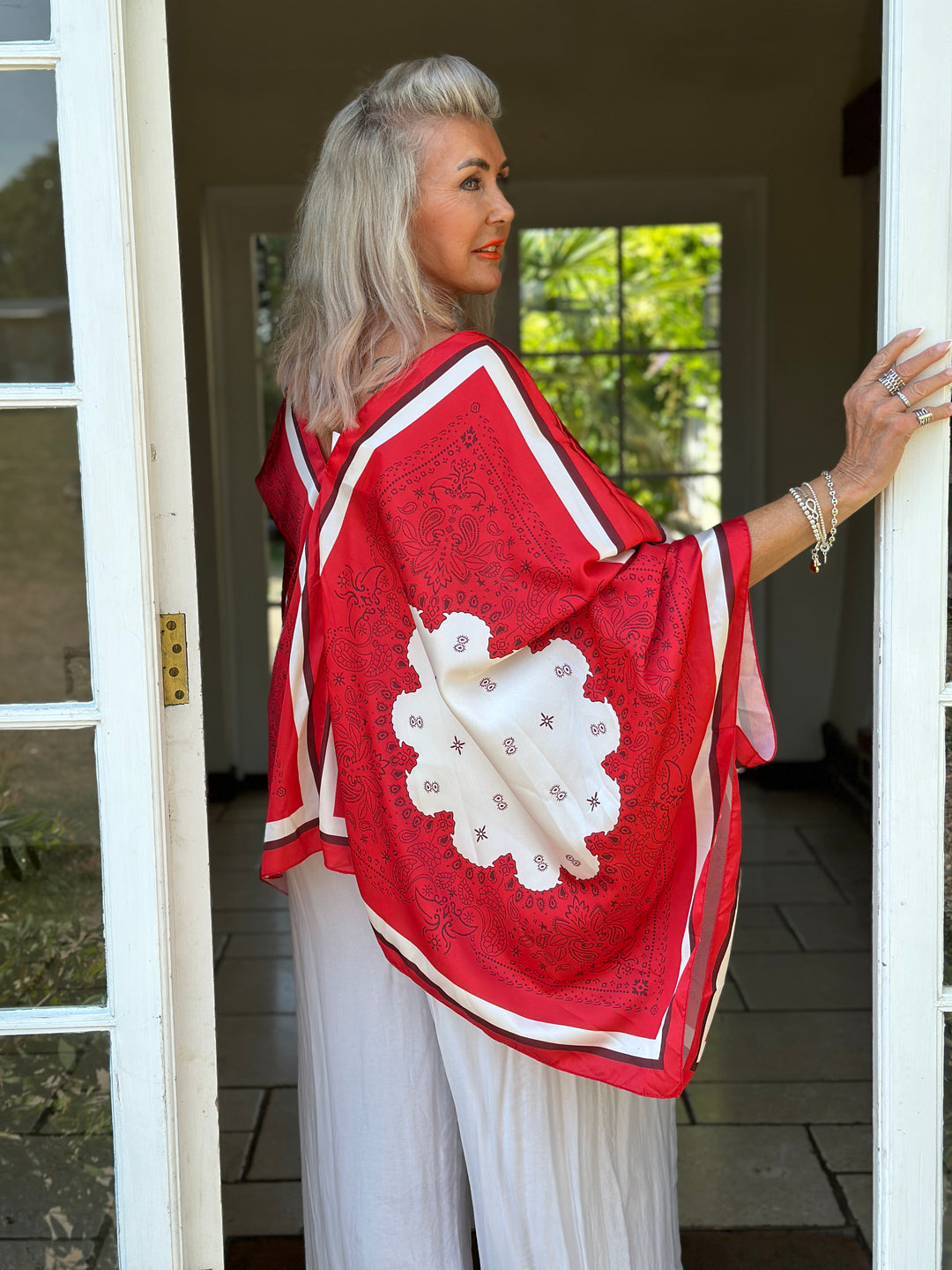 Paisley Kaftan Top | Red & White