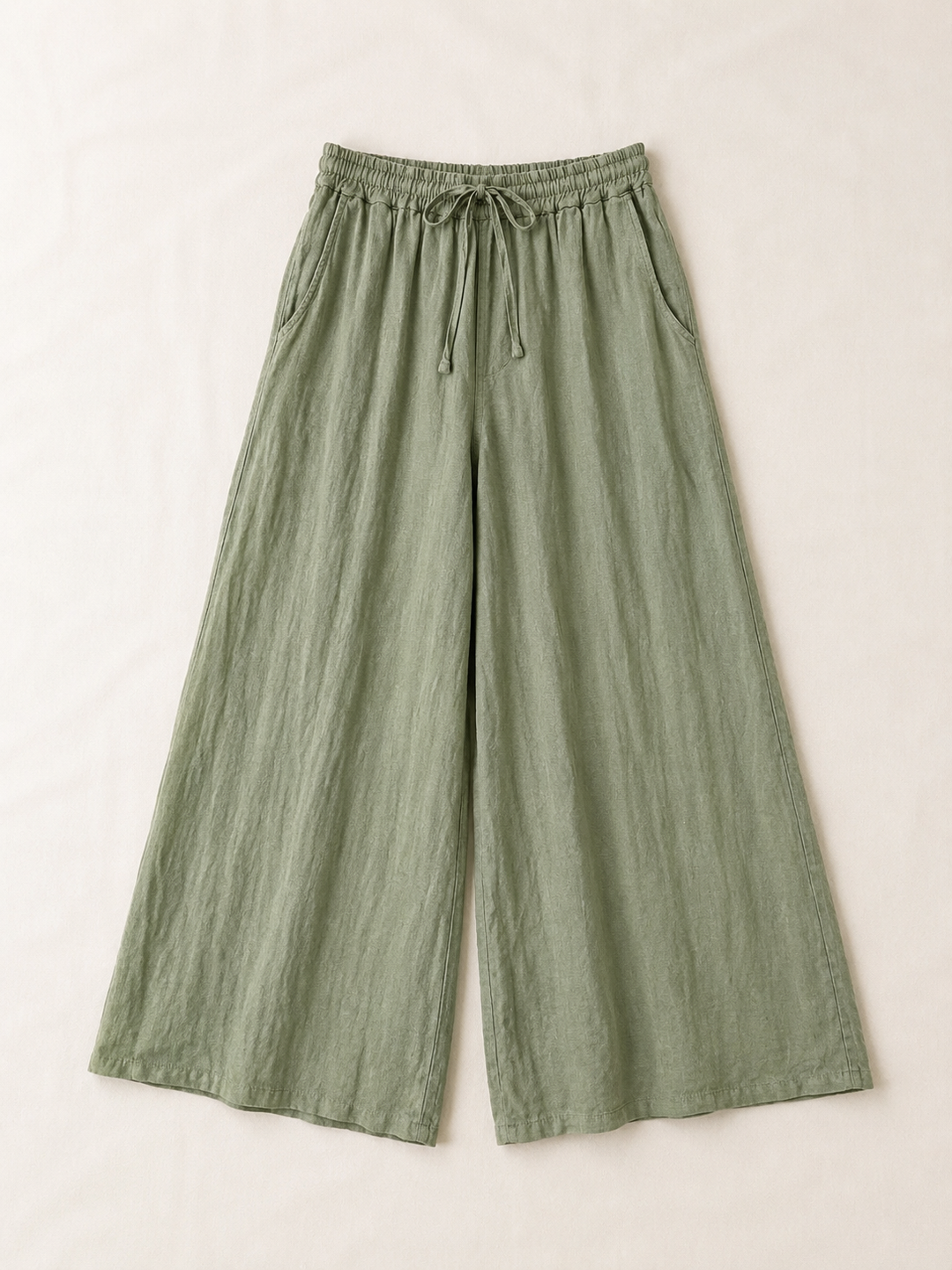 Wide Leg Linen Trouser | Khaki