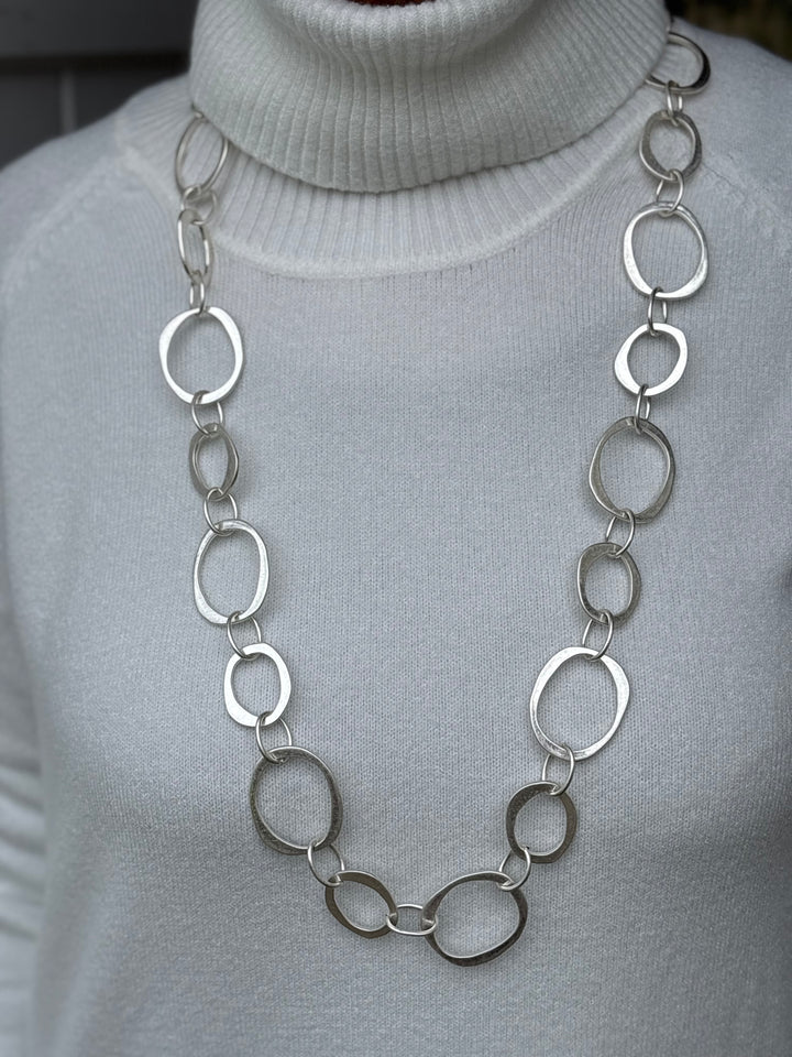 Long Large Rings Chain Necklace Silver