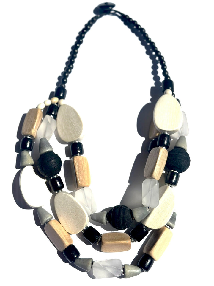 Layered Wooden Pebble Necklace | Black