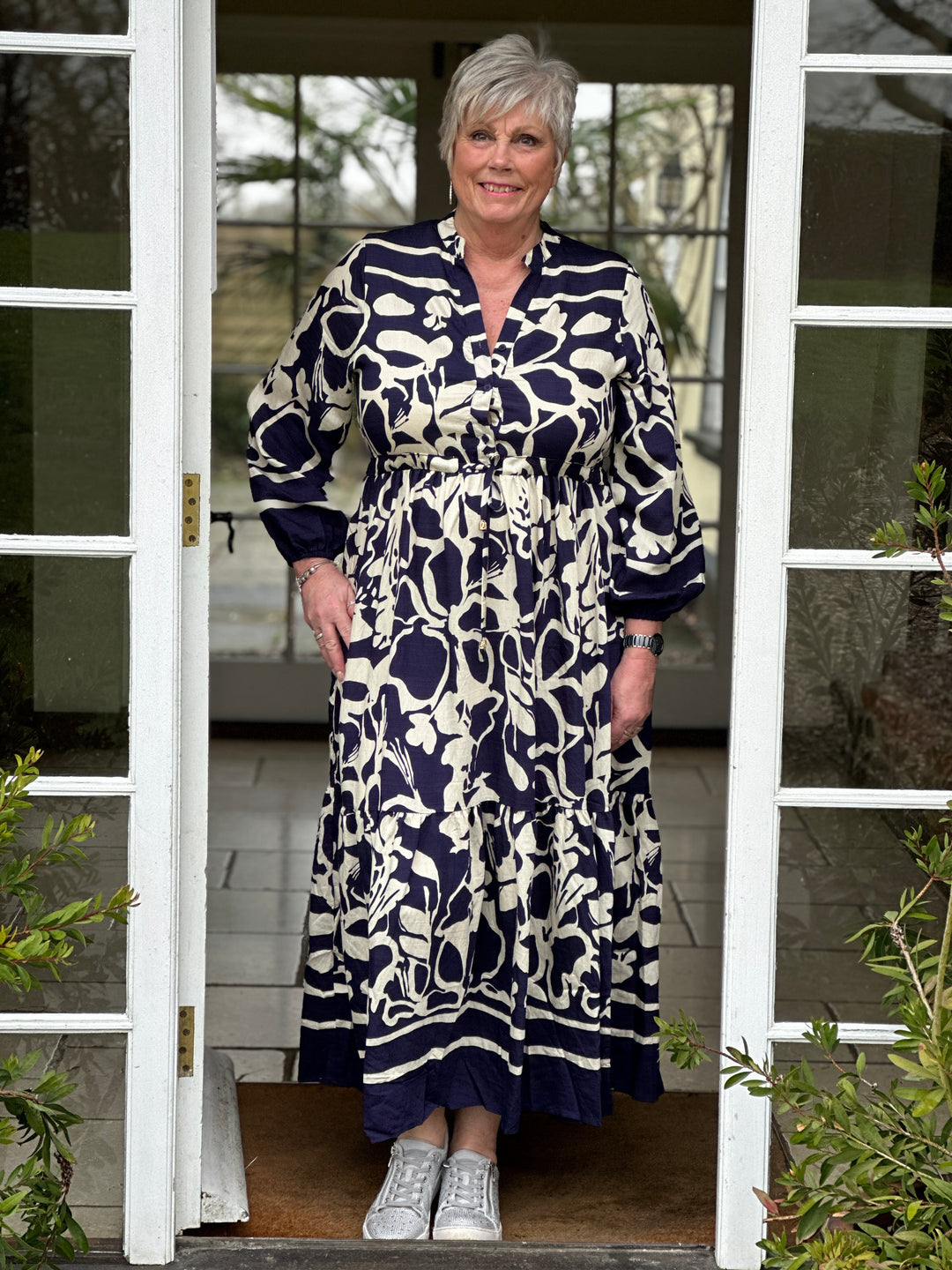 Pattern Drawstring Maxi Dress | Navy - Mandy's Heaven 