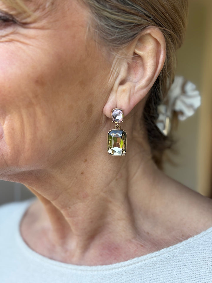 Oval & Square Gem Earrings | Amber & Pink