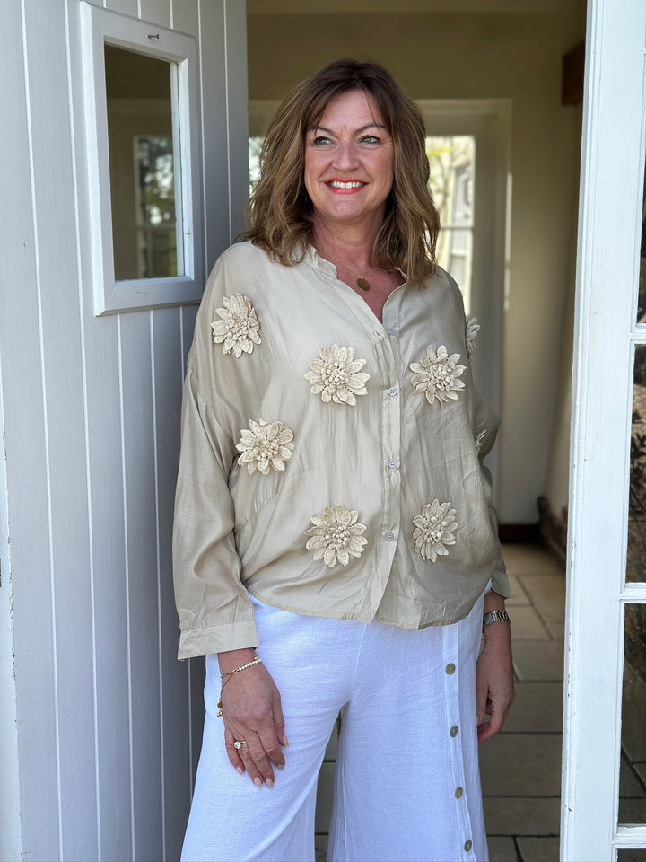 Blouse With Flower Detail  - Malissa J | Caramel