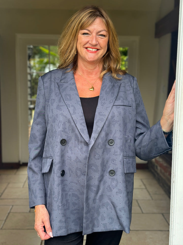Embellished Leopard Blazer - Malissa J | Slate