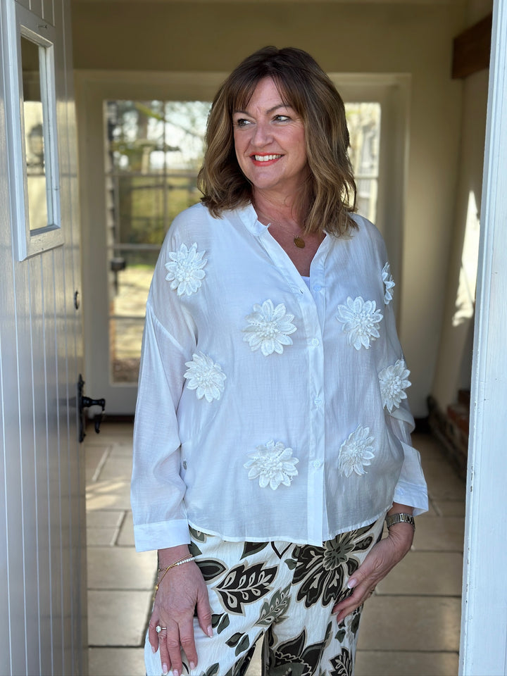 Blouse With Flower Detail  - Malissa J | White