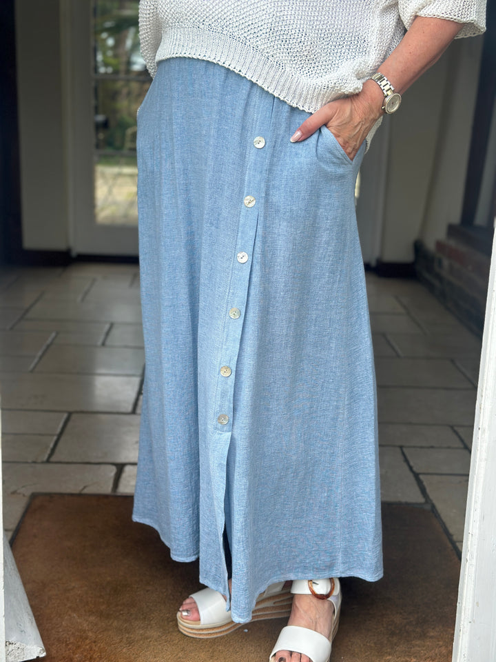 Button Detail Skirt | Dusky Blue