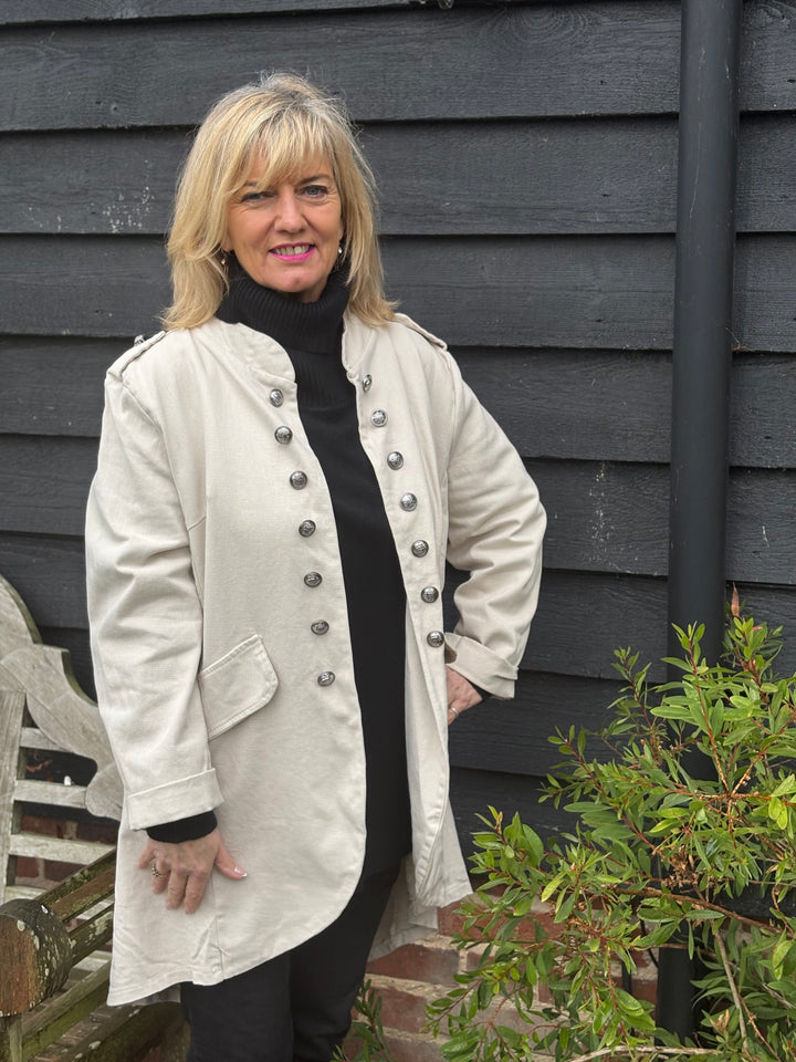 Button Front Military Style Jacket | Cream