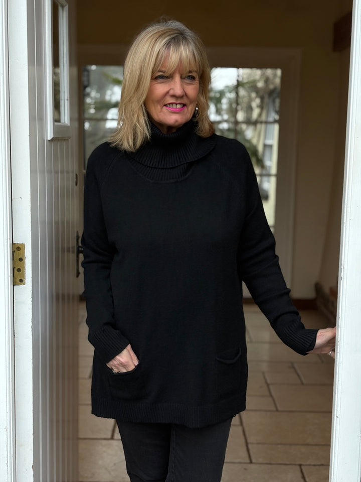 Pocket Roll Neck Jumper | Black
